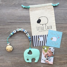 Load image into Gallery viewer, Little Caleb - Personalised Elephant Teether - Mint
